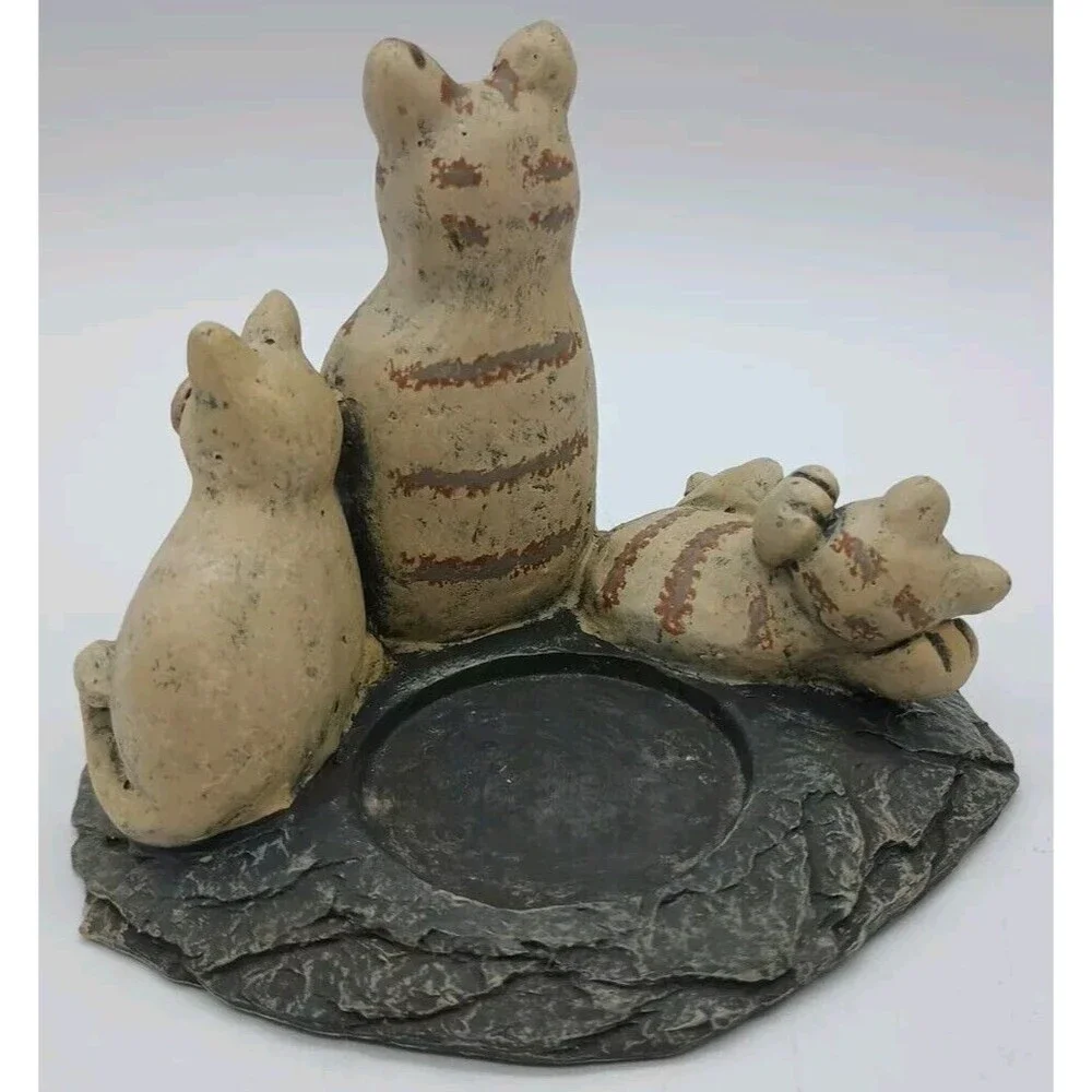 Vtg Crazy Mountain Cat Trio Votive Candleholder Tabby Kitten Tea light Figural